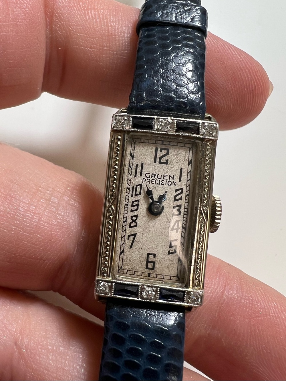 VTG 18K white gold with diamonds Art Deco Gruen Precision ladies cocktail watch